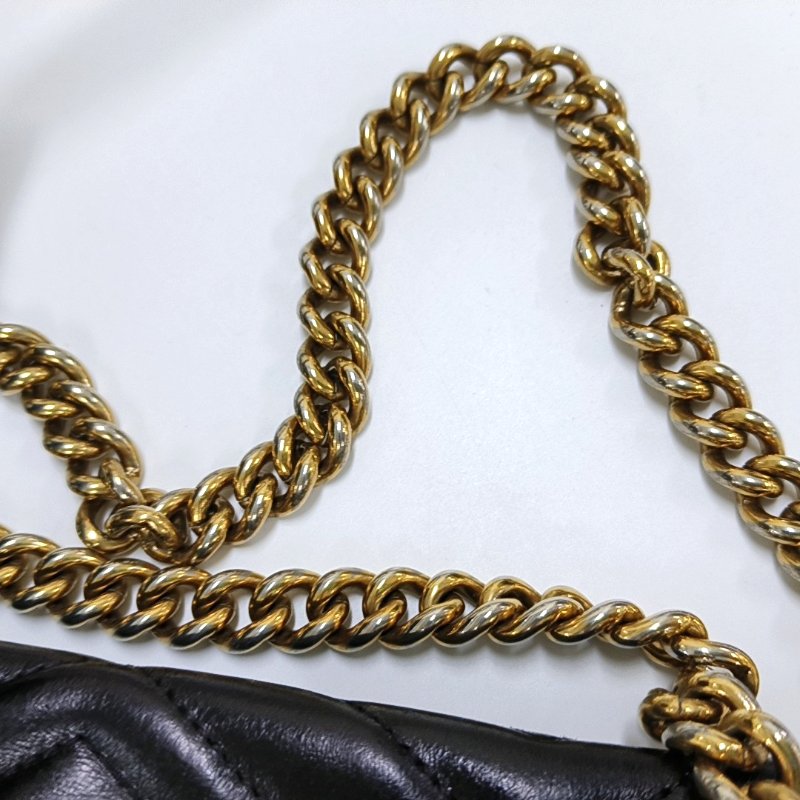 GUCCI GG Marmont 小號 黑色 牛皮 絎縫 波浪紋 單肩包 手提包-13