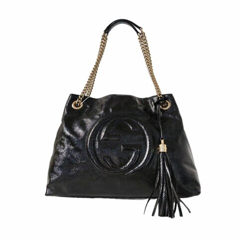 GUCCI Soho 黑色 漆皮 絎縫 流蘇 單肩包