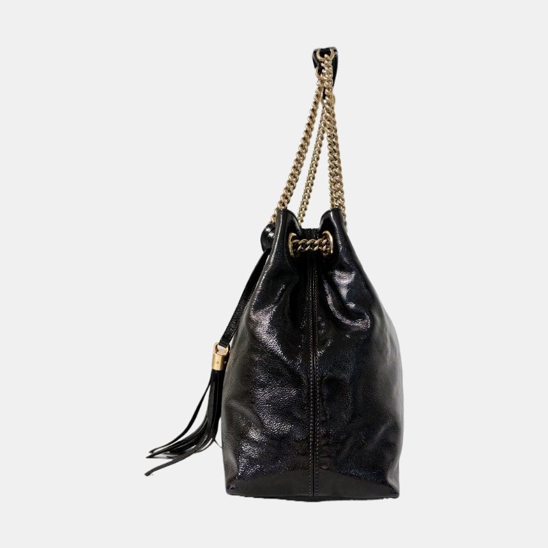 GUCCI Soho 黑色 漆皮 絎縫 流蘇 單肩包-2