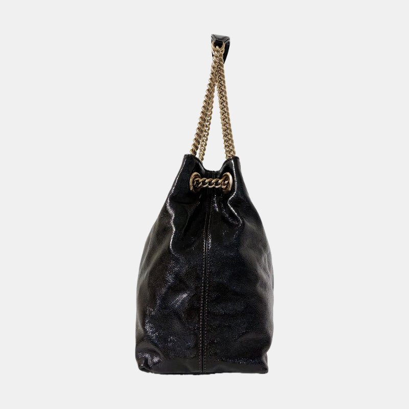 GUCCI Soho 黑色 漆皮 絎縫 流蘇 單肩包-3