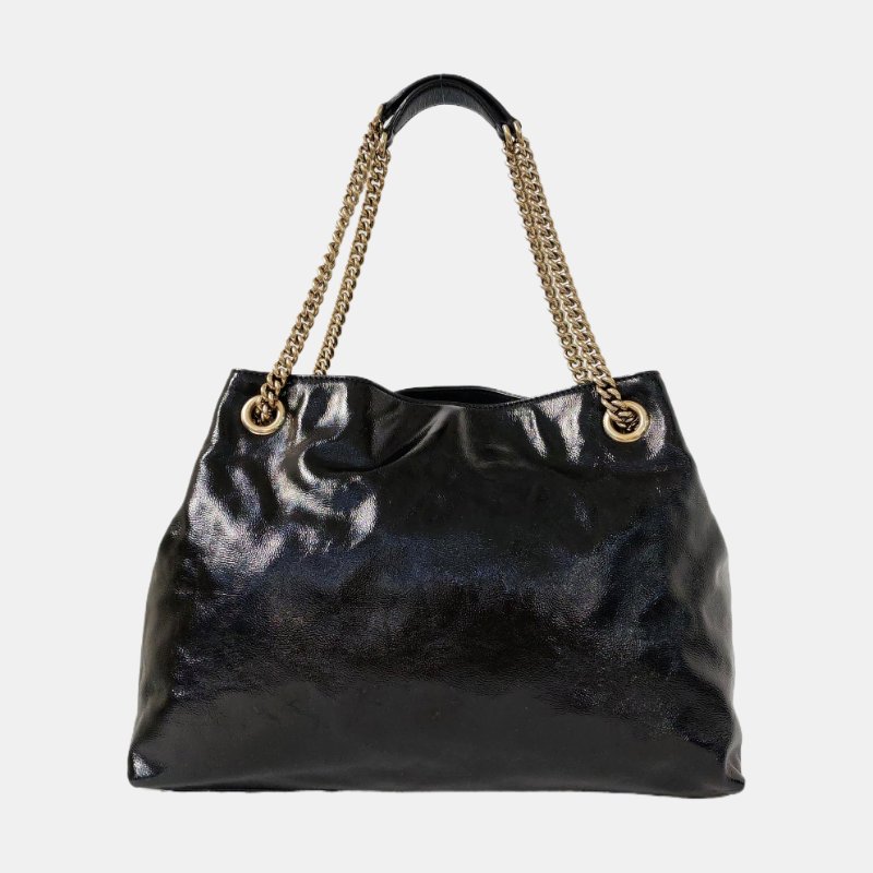 GUCCI Soho 黑色 漆皮 絎縫 流蘇 單肩包-4