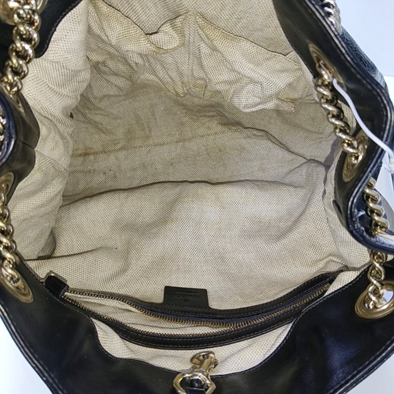 GUCCI Soho 黑色 漆皮 絎縫 流蘇 單肩包-6
