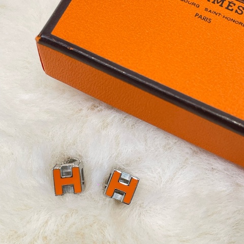 HERMES H CUBE 橙銀色耳環 I651