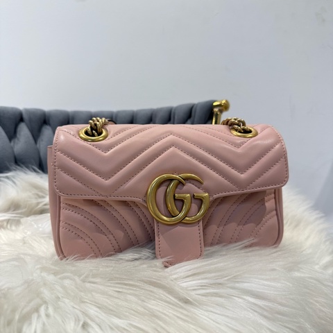 離櫃未使用 Gucci Marmont22 粉色 肩背包 斜背包