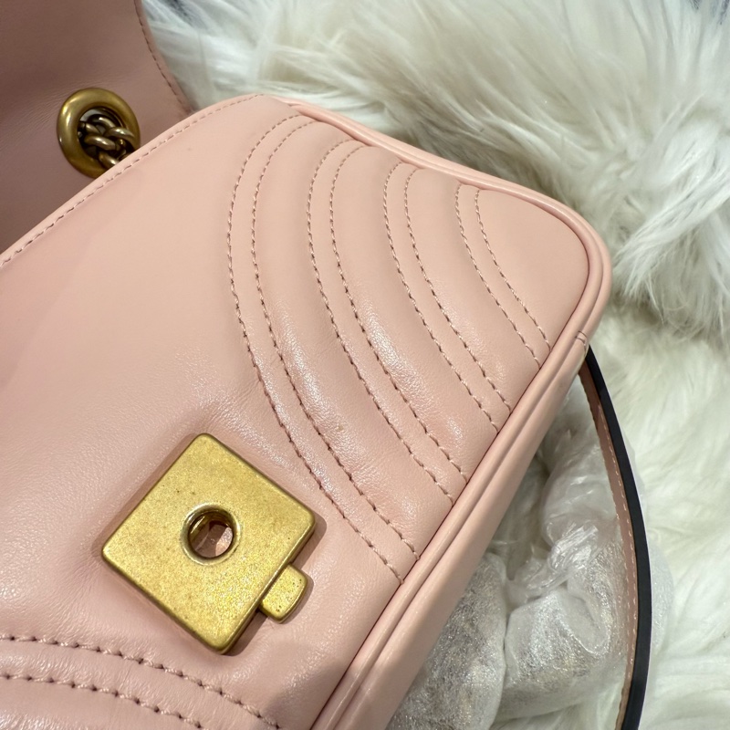 離櫃未使用 Gucci Marmont22 粉色 肩背包 斜背包-7