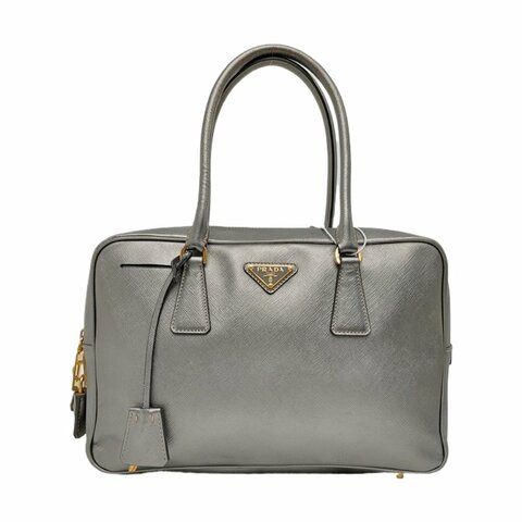 PRADA Galleria 銀灰色 牛皮 標誌 十字紋 手提包