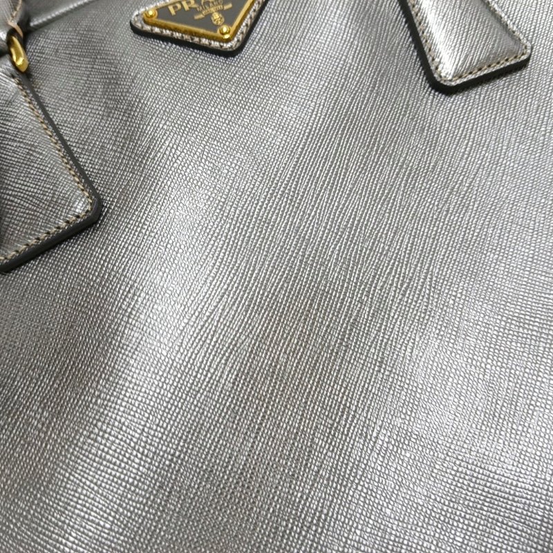 PRADA Galleria 銀灰色 牛皮 標誌 十字紋 手提包-8