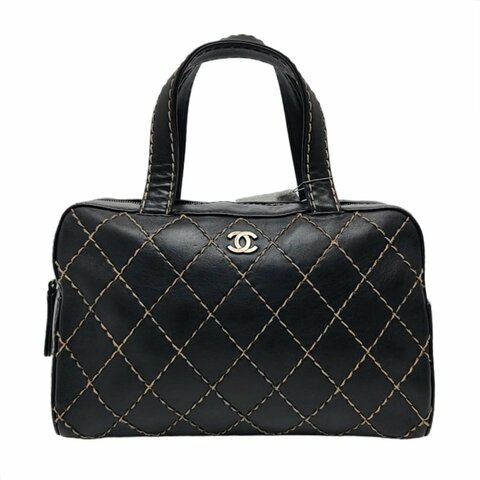 CHANEL SURPIQUE 中號 黑色 牛皮 菱格紋 手提包 中古款