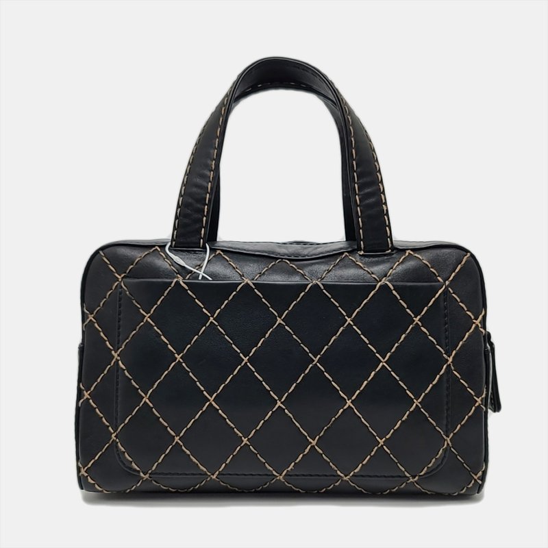 CHANEL SURPIQUE 中號 黑色 牛皮 菱格紋 手提包 中古款-4