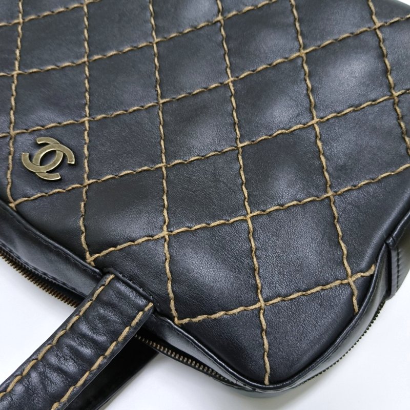 CHANEL SURPIQUE 中號 黑色 牛皮 菱格紋 手提包 中古款-7