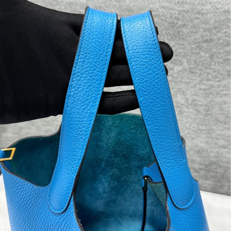 HERMES愛馬仕菜籃子22藍色C刻金扣TC皮 原始成色 附件鎖具/鑰匙 尺寸約22*21*17-2