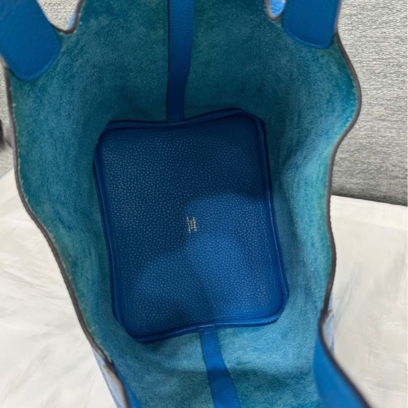 HERMES愛馬仕菜籃子22藍色C刻金扣TC皮 原始成色 附件鎖具/鑰匙 尺寸約22*21*17-3