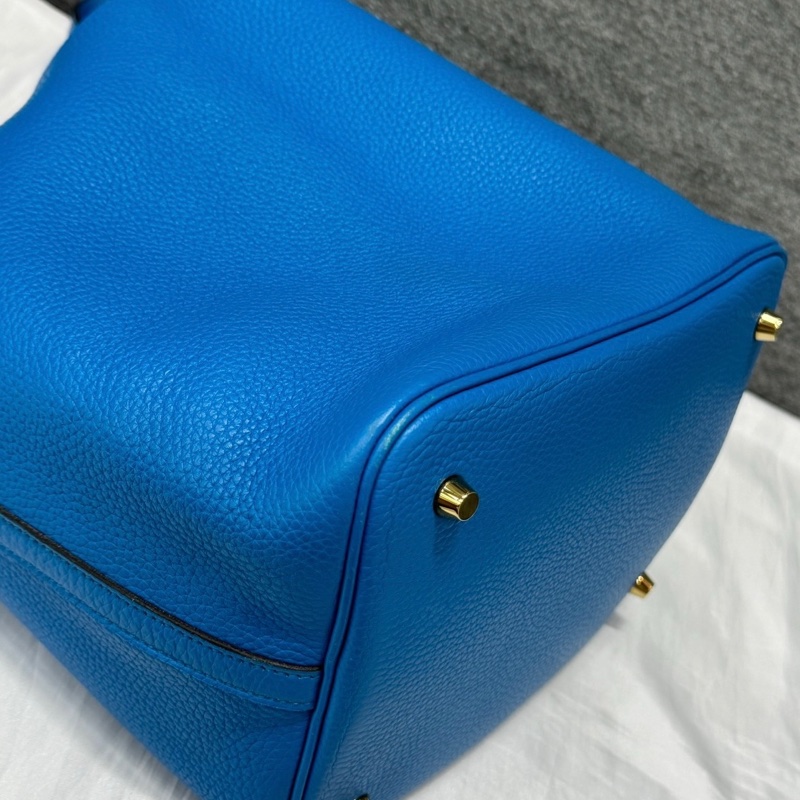 HERMES愛馬仕菜籃子22藍色C刻金扣TC皮 原始成色 附件鎖具/鑰匙 尺寸約22*21*17-5