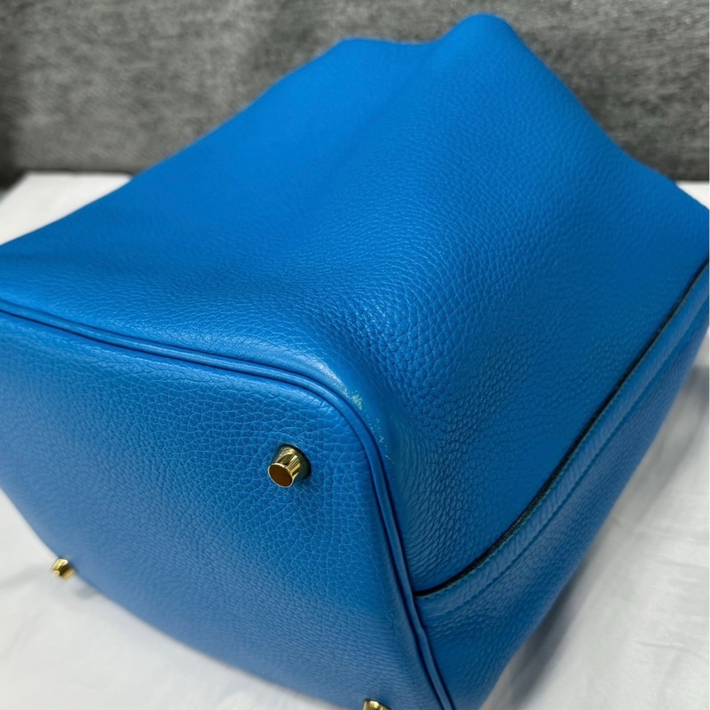 HERMES愛馬仕菜籃子22藍色C刻金扣TC皮 原始成色 附件鎖具/鑰匙 尺寸約22*21*17-6