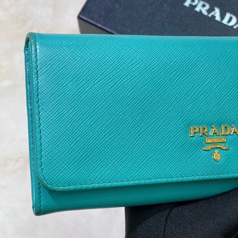 PRADA 湖水綠長夾 XB674-2