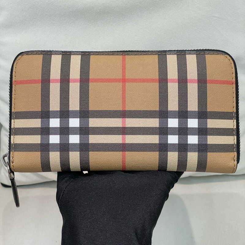BURBERRY 啡色格子拉鍊長夾 O691-1