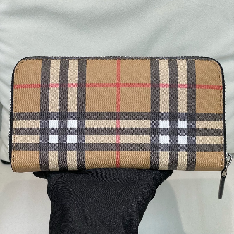 BURBERRY 啡色格子拉鍊長夾 O691-2