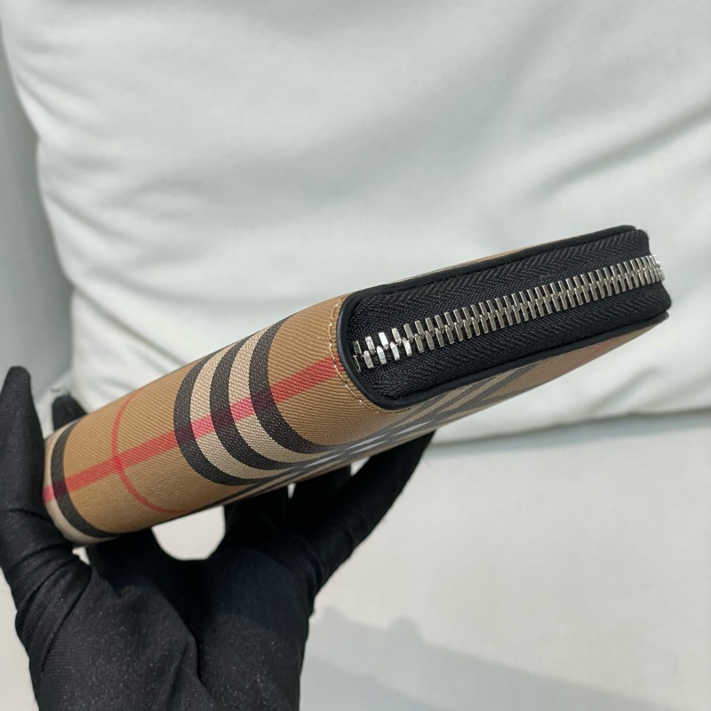BURBERRY 啡色格子拉鍊長夾 O691-10
