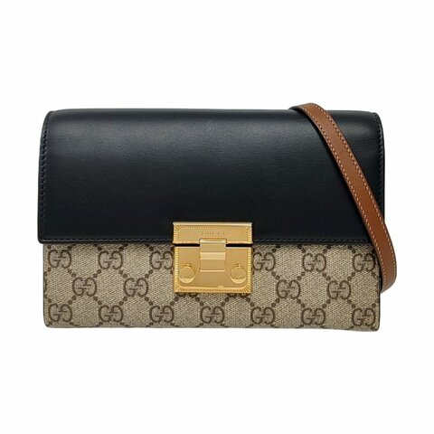 GUCCI Padlock 卡其色 塗層 帆布 老花 單肩包 可拆卸肩帶