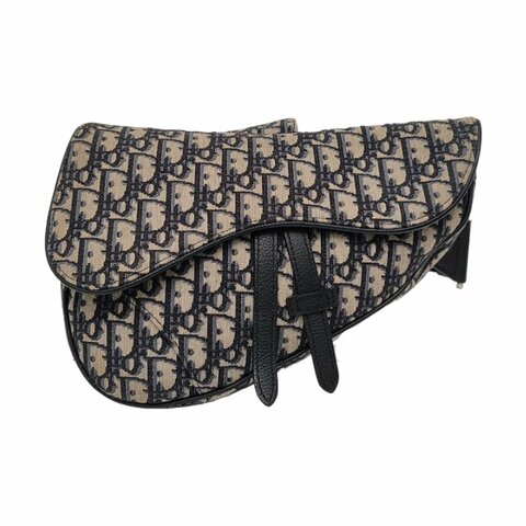DIOR Saddle 中號 藍色 帆布 老花 馬鞍包 斜背包 單肩包