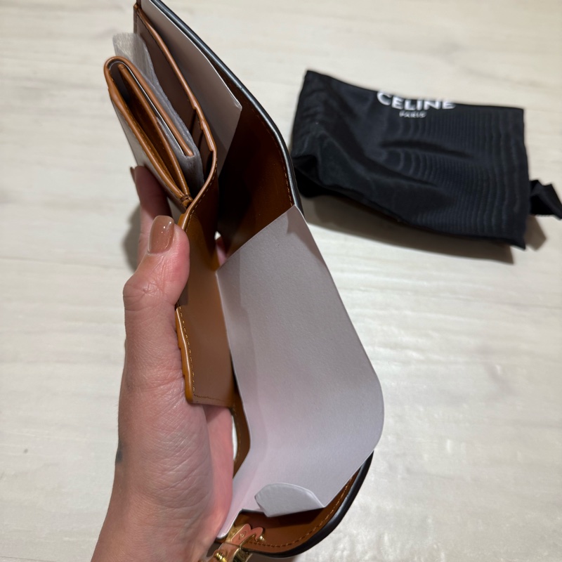 全新CELINE凱旋門棕色三折中夾-8