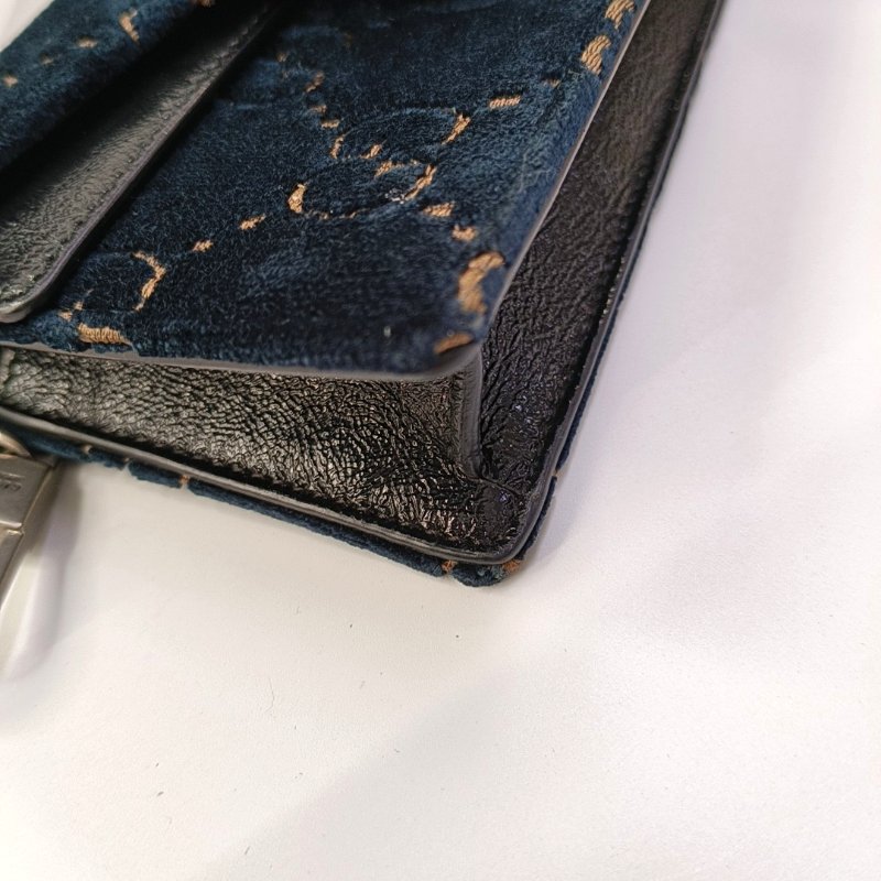 GUCCI Dionysus 超迷你 深藍色 絲絨 老花 虎頭 酒神包 單肩包 斜背包 可拆式肩帶-11