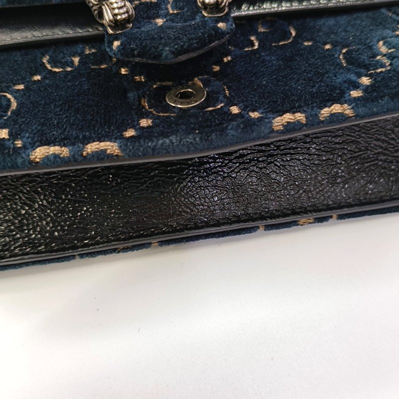 GUCCI Dionysus 超迷你 深藍色 絲絨 老花 虎頭 酒神包 單肩包 斜背包 可拆式肩帶-12