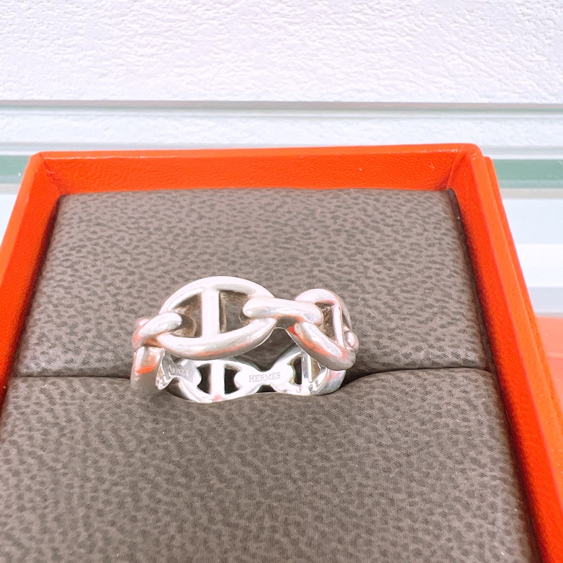 (53碼) Hermes 豬鼻子銀戒指 chaine d’ancre enchainee-1