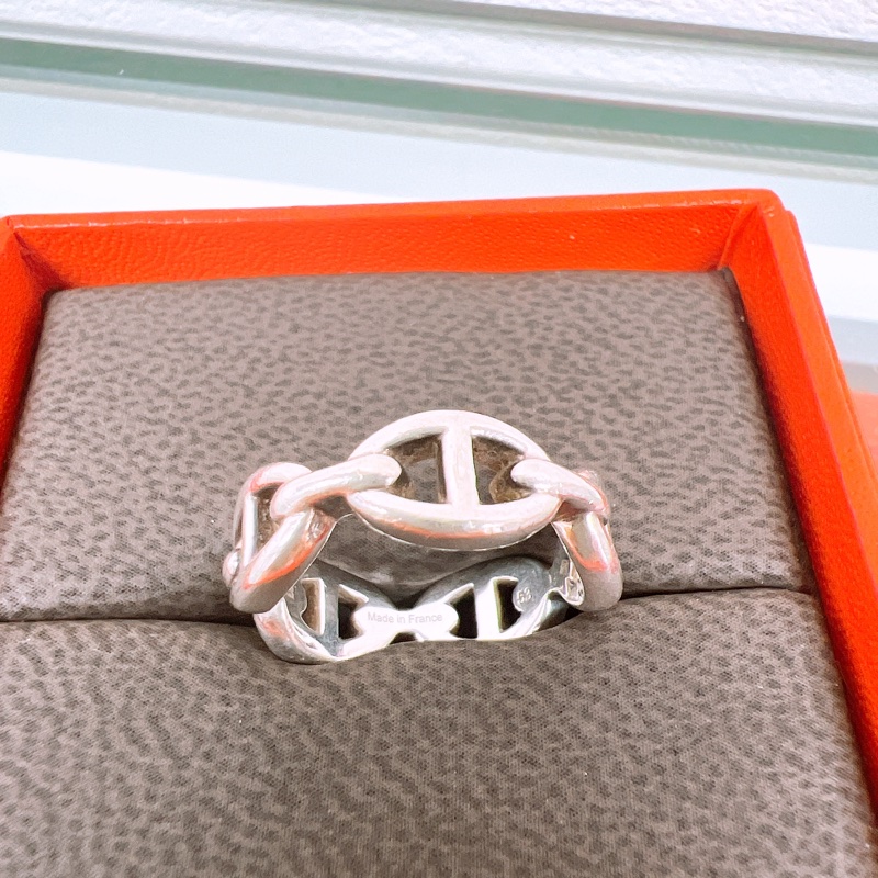 (53碼) Hermes 豬鼻子銀戒指 chaine d’ancre enchainee-2