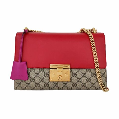 GUCCI Padlock 中號 帆布 老花 拚色 鎖頭包 單肩包 手提包