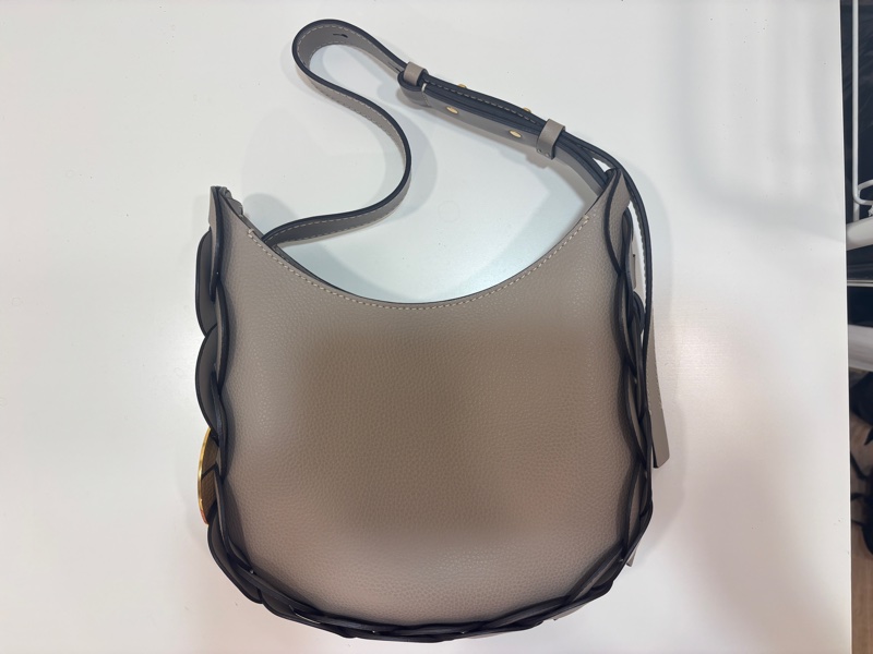 CHLOE奶茶灰金釦全皮編織HOBO包 2用包-2