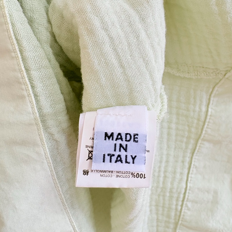 19)義大利精品European Culture 酪梨牛奶綠棉麻7-8分袖上衣 全新含吊牌原價9200-4