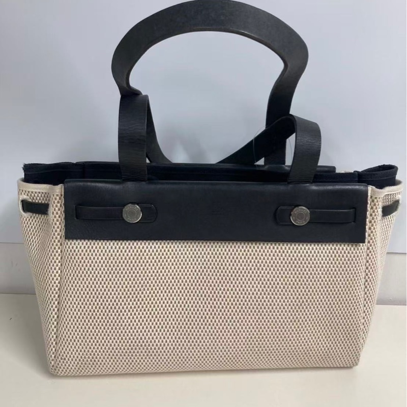 「JL精品代購」愛馬仕帆布拼皮herbag橫版小號-5