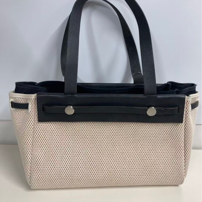 「JL精品代購」愛馬仕帆布拼皮herbag橫版小號-6