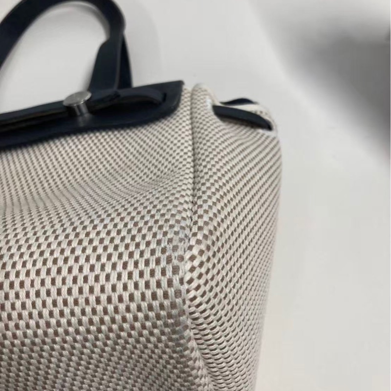 「JL精品代購」愛馬仕帆布拼皮herbag橫版小號-7