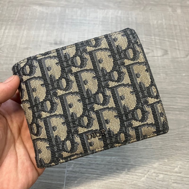 （售出）DIOR 迪奧 Oblique 緹花 短夾 皮夾 錢包 對折 帆布 老花 原花 滿版 CD LOGO-0