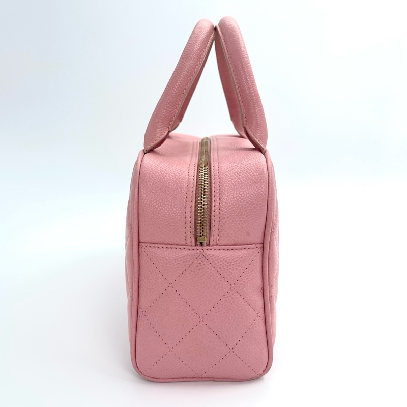 「JL精品代購」 香奈兒櫻花粉荔枝牛皮保齡球手提包小號-2