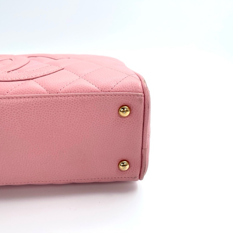 「JL精品代購」 香奈兒櫻花粉荔枝牛皮保齡球手提包小號-6