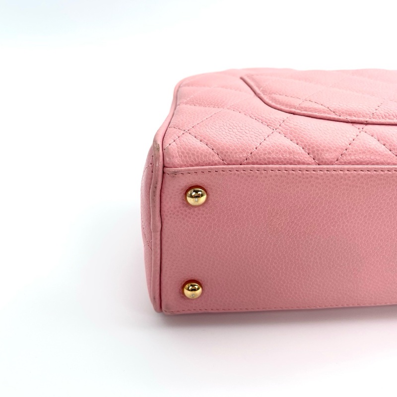 「JL精品代購」 香奈兒櫻花粉荔枝牛皮保齡球手提包小號-7