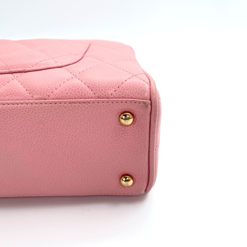 「JL精品代購」 香奈兒櫻花粉荔枝牛皮保齡球手提包小號-8