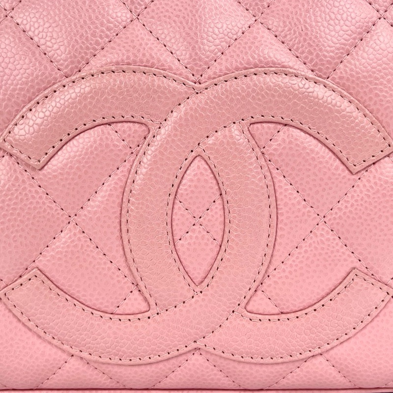 「JL精品代購」 香奈兒櫻花粉荔枝牛皮保齡球手提包小號-9