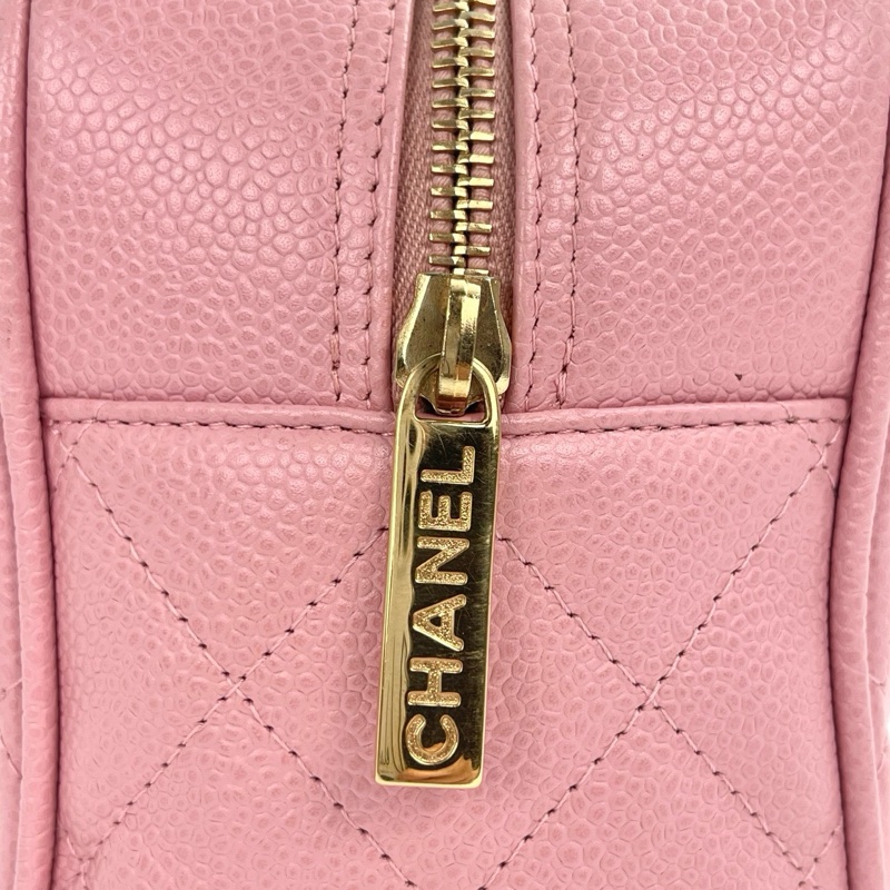 「JL精品代購」 香奈兒櫻花粉荔枝牛皮保齡球手提包小號-11