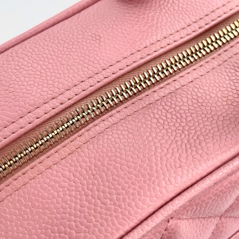 「JL精品代購」 香奈兒櫻花粉荔枝牛皮保齡球手提包小號-12