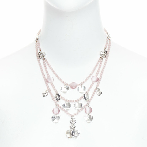CHRISTIAN DIOR John Galliano Vintage silver pink heart logo tiered necklace