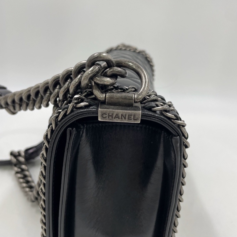 全網最低價😍Chanel黑銀油蠟皮滾邊鏈條leboy中號單肩斜挎包⛓️-14