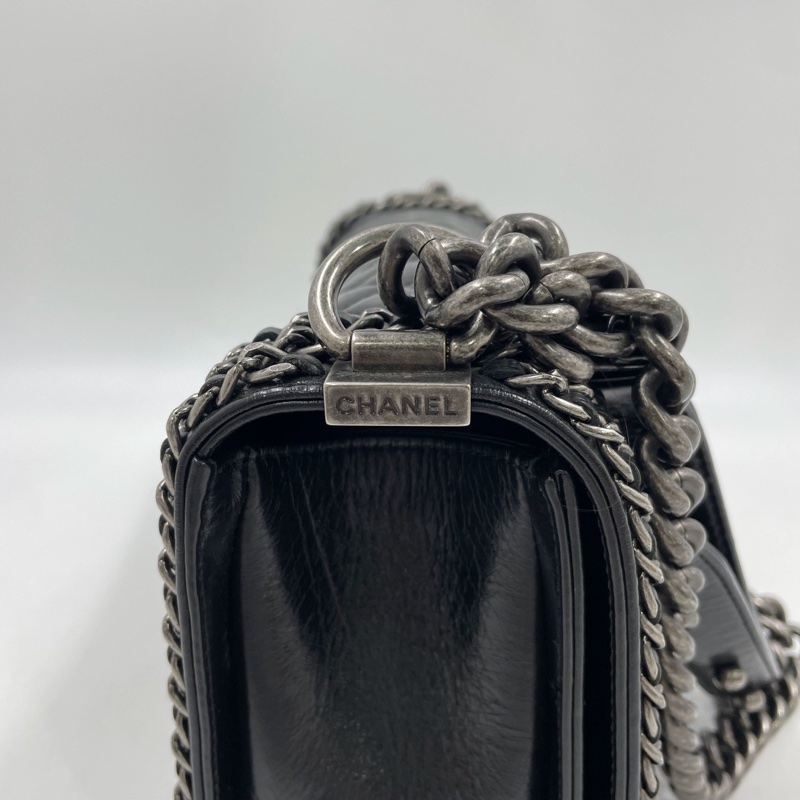 全網最低價😍Chanel黑銀油蠟皮滾邊鏈條leboy中號單肩斜挎包⛓️-15
