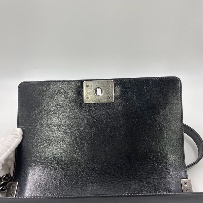 全網最低價😍Chanel黑銀油蠟皮滾邊鏈條leboy中號單肩斜挎包⛓️-16