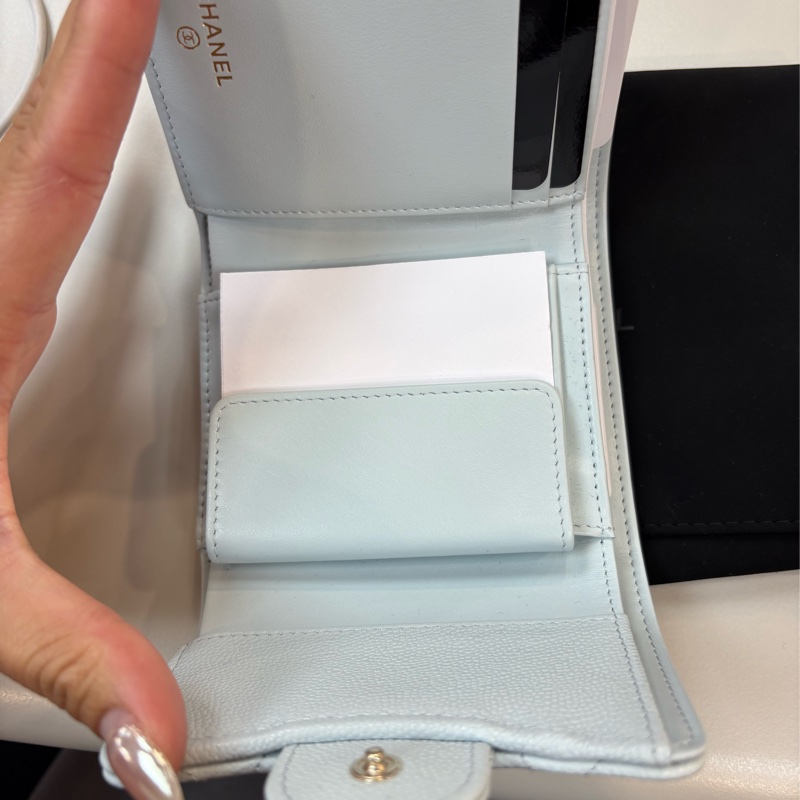 全新 Chanel三折短夾 錢包 淺藍色2025.5月購-1