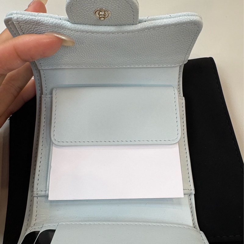 全新 Chanel三折短夾 錢包 淺藍色2025.5月購-4