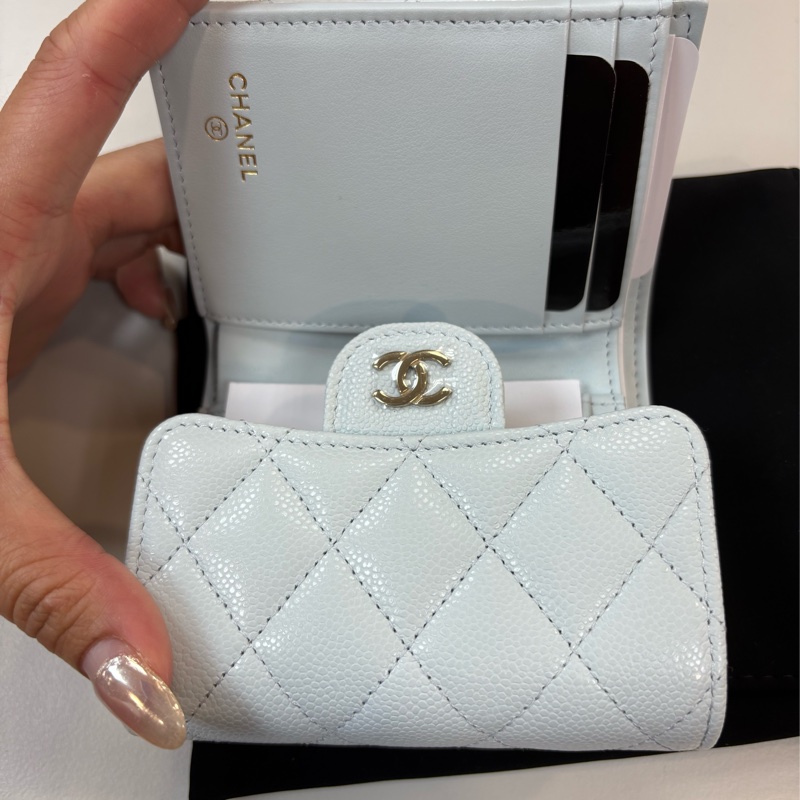 全新 Chanel三折短夾 錢包 淺藍色2025.5月購-8